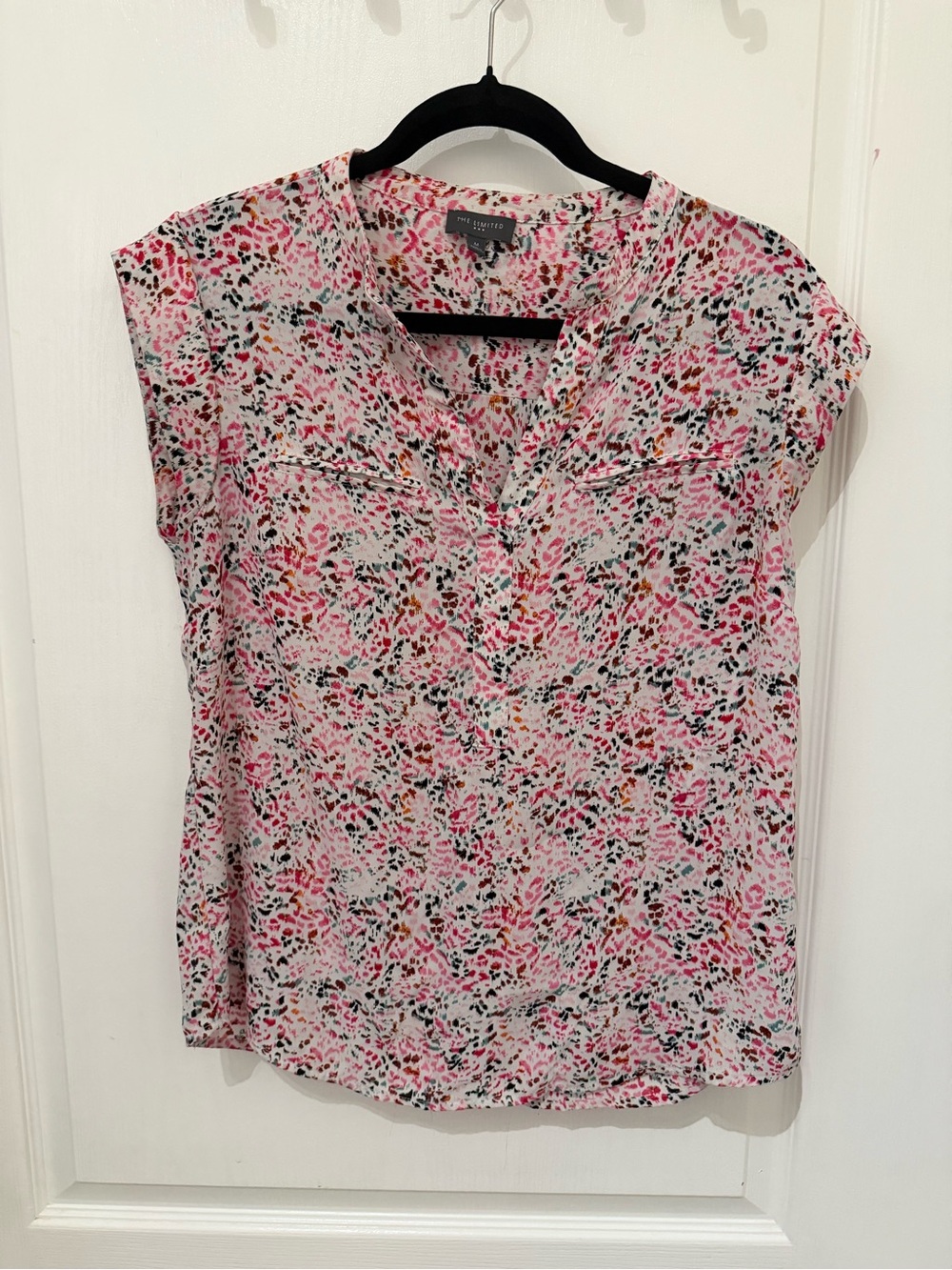 The Limited Pink Multi-Print Cap Sleeve V-Neck Blouse